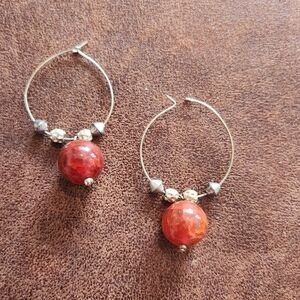 Gold Hoop Earrings With Coral Red Beads